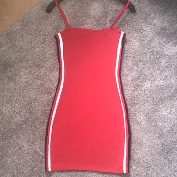 H&M bodycon dress - red with white and black stripes down side - Picture 2 of 7